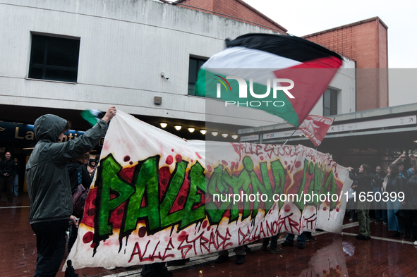 Students demonstrate for Palestine against Cybertech Europe 2024 in Rome, Italy, on October 8, 2024. 