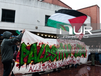 Students demonstrate for Palestine against Cybertech Europe 2024 in Rome, Italy, on October 8, 2024. (