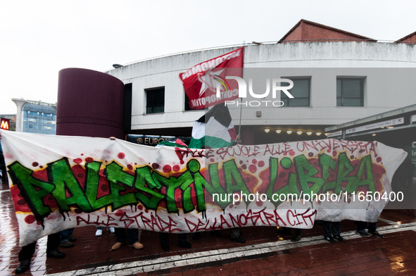 Students demonstrate for Palestine against Cybertech Europe 2024 in Rome, Italy, on October 8, 2024. 