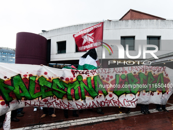 Students demonstrate for Palestine against Cybertech Europe 2024 in Rome, Italy, on October 8, 2024. (