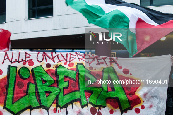 Students demonstrate for Palestine against Cybertech Europe 2024 in Rome, Italy, on October 8, 2024. 