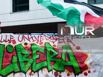 Students demonstrate for Palestine against Cybertech Europe 2024 in Rome, Italy, on October 8, 2024. (