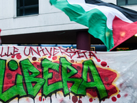 Students demonstrate for Palestine against Cybertech Europe 2024 in Rome, Italy, on October 8, 2024. (