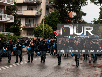 Students demonstrate for Palestine against Cybertech Europe 2024 in Rome, Italy, on October 8, 2024. Police are present during the Cybertech...