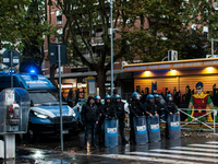 Students demonstrate for Palestine against Cybertech Europe 2024 in Rome, Italy, on October 8, 2024. Police are present during the Cybertech...