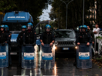 Students demonstrate for Palestine against Cybertech Europe 2024 in Rome, Italy, on October 8, 2024. Police are present during the Cybertech...