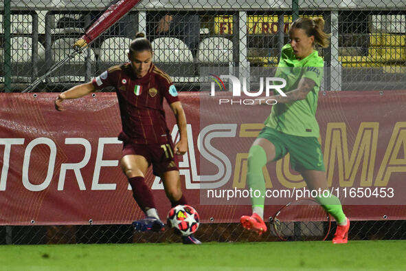 Emilie Haavi of A.S. Roma Femminile and <3 is in action during Group A - Day 1 of the UEFA Women's Champions League 2023/24 between A.S. Rom...