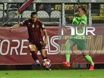 Emilie Haavi of A.S. Roma Femminile and <3 is in action during Group A - Day 1 of the UEFA Women's Champions League 2023/24 between A.S. Rom...