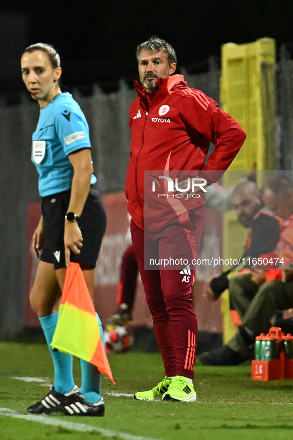 Alessandro Spugna coaches A.S. Roma Femminile during Group A - Day 1 of the UEFA Women's Champions League 2023/24 between A.S. Roma and VfL...