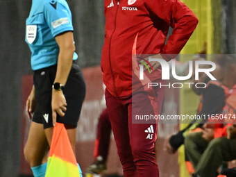 Alessandro Spugna coaches A.S. Roma Femminile during Group A - Day 1 of the UEFA Women's Champions League 2023/24 between A.S. Roma and VfL...