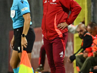 Alessandro Spugna coaches A.S. Roma Femminile during Group A - Day 1 of the UEFA Women's Champions League 2023/24 between A.S. Roma and VfL...