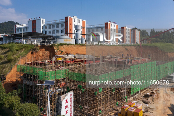 Workers work at the construction site of the 2024 help workshop in Congjiang County, Guizhou Province, China, on October 8, 2024. 