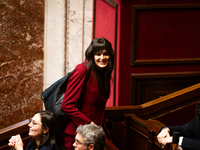 Alma Dufour, deputy of the La France Insoumise group, is seen during the debate on the motion of censure of Michel Barnier's government at t...