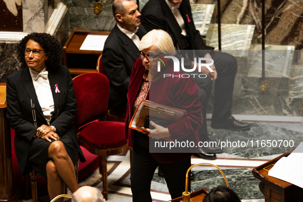 Catherine Vautrin, Minister for Territorial Partnership and Decentralisation, is seen during the debate on the motion of censure of Michel B...