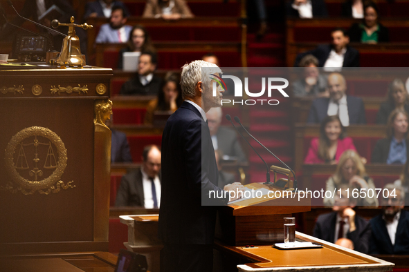 Laurent Wauquiez, President of the Droite Republicaine group, speaks during the debate on the motion of censure of Michel Barnier's governme...