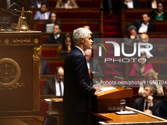 Laurent Wauquiez, President of the Droite Republicaine group, speaks during the debate on the motion of censure of Michel Barnier's governme...