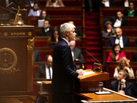 Laurent Wauquiez, President of the Droite Republicaine group, speaks during the debate on the motion of censure of Michel Barnier's governme...