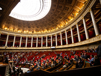 A general view of the National Assembly during the debate on the motion of censure of Michel Barnier's government in Paris, France, on Octob...