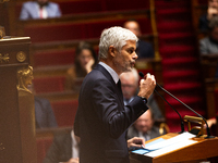 Laurent Wauquiez, President of the Droite Republicaine group, speaks during the debate on the motion of censure of Michel Barnier's governme...