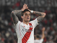 Nicolas Fonseca of River Plate celebrates his team's win in a Copa Libertadores match between River Plate and Colo Colo at Estadio Mas Monum...