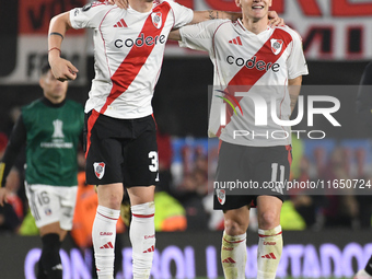 Franco Mastantuono and Facundo Colidio of River Plate celebrate their team's win in a Copa Libertadores match between River Plate and Colo C...