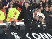 Marcelo Gallardo, head coach of River Plate, celebrates his team's only goal at the Copa Libertadores match between River Plate and Colo Col...