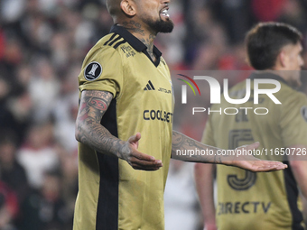 Arturo Vidal of Colo Colo participates in a Copa Libertadores match between River Plate and Colo Colo at Estadio Mas Monumental Antonio Vesp...