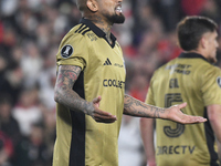 Arturo Vidal of Colo Colo participates in a Copa Libertadores match between River Plate and Colo Colo at Estadio Mas Monumental Antonio Vesp...