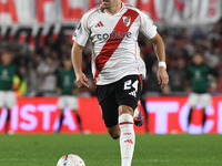 Marcos Acuna of River Plate participates in a Copa Libertadores match between River Plate and Colo Colo at Estadio Mas Monumental Antonio Ve...