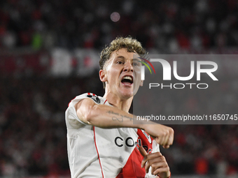 Facundo Colidio of River Plate celebrates his goal during the Copa Libertadores match between River Plate and Colo Colo at Estadio Mas Monum...