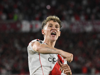 Facundo Colidio of River Plate celebrates his goal during the Copa Libertadores match between River Plate and Colo Colo at Estadio Mas Monum...