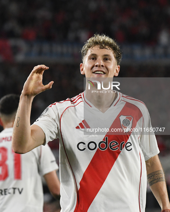 Facundo Colidio of River Plate celebrates his goal during the Copa Libertadores match between River Plate and Colo Colo at Estadio Mas Monum...