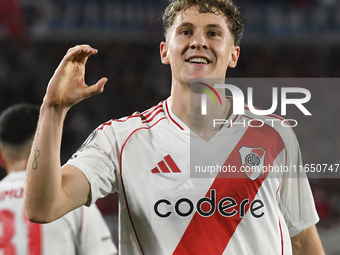 Facundo Colidio of River Plate celebrates his goal during the Copa Libertadores match between River Plate and Colo Colo at Estadio Mas Monum...