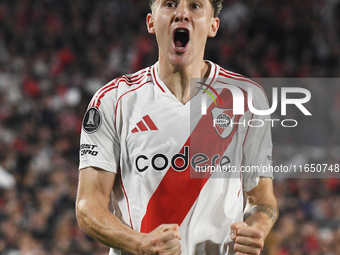 Facundo Colidio of River Plate celebrates his goal during the Copa Libertadores match between River Plate and Colo Colo at Estadio Mas Monum...