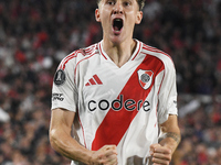 Facundo Colidio of River Plate celebrates his goal during the Copa Libertadores match between River Plate and Colo Colo at Estadio Mas Monum...