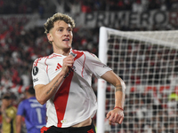 Facundo Colidio of River Plate celebrates his goal during the Copa Libertadores match between River Plate and Colo Colo at Estadio Mas Monum...