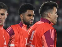 Miguel Borja of River Plate warms up before the Copa Libertadores match between River Plate and Colo Colo at Estadio Mas Monumental Antonio...