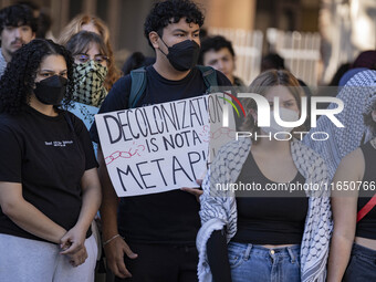 A group of students at George Washington University held a protest on Monday (Oct. 7) to mark one year of war in Gaza at the George Washingt...