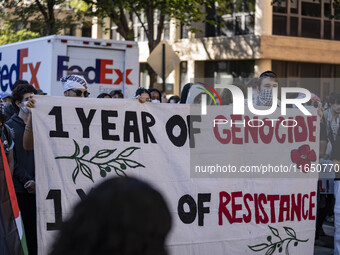 A group of students at George Washington University held a protest on Monday (Oct. 7) to mark one year of war in Gaza at the George Washingt...