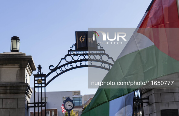 A group of students at George Washington University held a protest on Monday (Oct. 7) to mark one year of war in Gaza at the George Washingt...