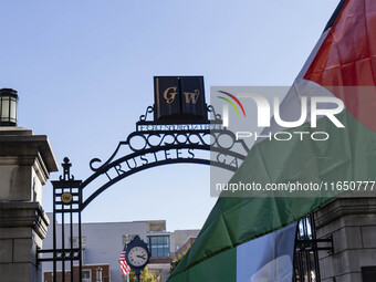 A group of students at George Washington University held a protest on Monday (Oct. 7) to mark one year of war in Gaza at the George Washingt...