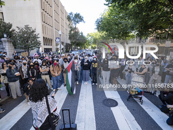 A group of students at George Washington University held a protest on Monday (Oct. 7) to mark one year of war in Gaza at the George Washingt...