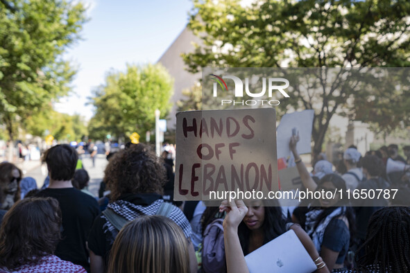 A group of students at George Washington University held a protest on Monday (Oct. 7) to mark one year of war in Gaza at the George Washingt...