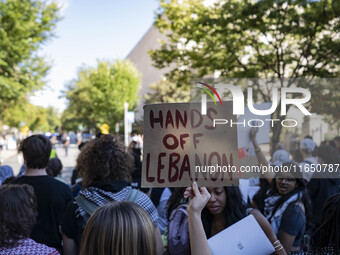 A group of students at George Washington University held a protest on Monday (Oct. 7) to mark one year of war in Gaza at the George Washingt...