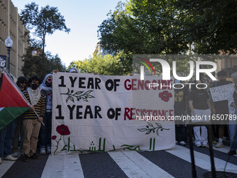 A group of students at George Washington University held a protest on Monday (Oct. 7) to mark one year of war in Gaza at the George Washingt...