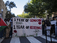 A group of students at George Washington University held a protest on Monday (Oct. 7) to mark one year of war in Gaza at the George Washingt...