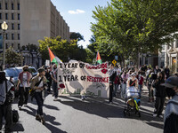 A group of students at George Washington University held a protest on Monday (Oct. 7) to mark one year of war in Gaza at the George Washingt...