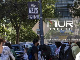 A group of students at George Washington University held a protest on Monday (Oct. 7) to mark one year of war in Gaza at the George Washingt...