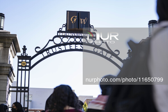 A group of students at George Washington University held a protest on Monday (Oct. 7) to mark one year of war in Gaza at the George Washingt...