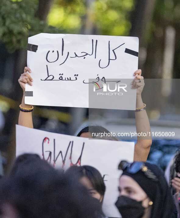 A group of students at George Washington University held a protest on Monday (Oct. 7) to mark one year of war in Gaza at the George Washingt...